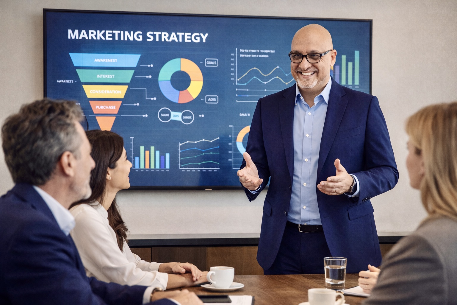 Jesse De La Llata presenting marketing strategy to a team